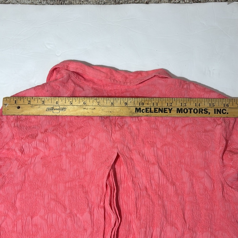 Vintage pink smocked open back cropped short sleeve button down relaxed blouse M - Picture 13 of 14
